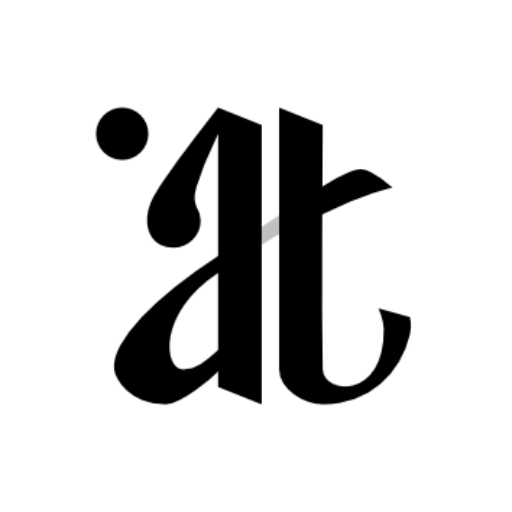 the art thief logo, a lower-case script "at" with a small dot in the upper-left hand corner